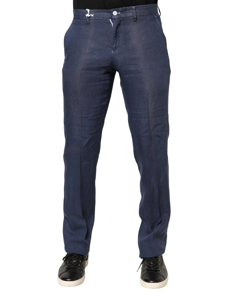 Navy Blue Skinny Chino Mid Waist Men Pants