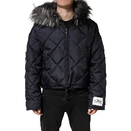 Black Quilted Fur Shearling Hooded  Jacket