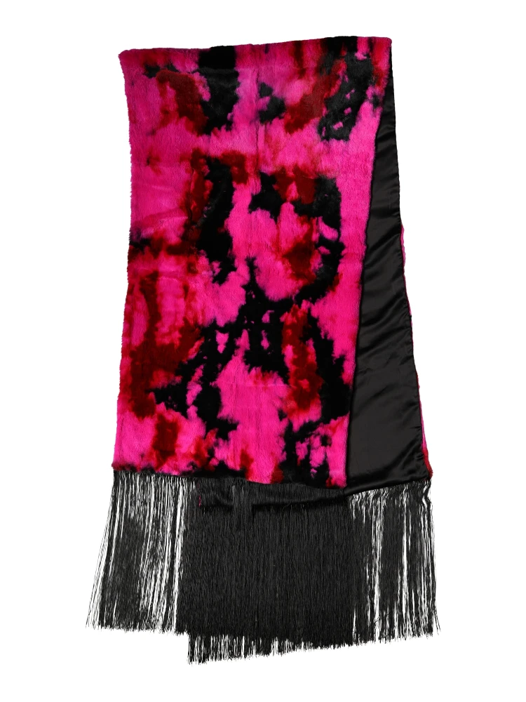 Pink Black Faux Fur Neck Wrap Fringes 200cm x 59cm Scarf alternative