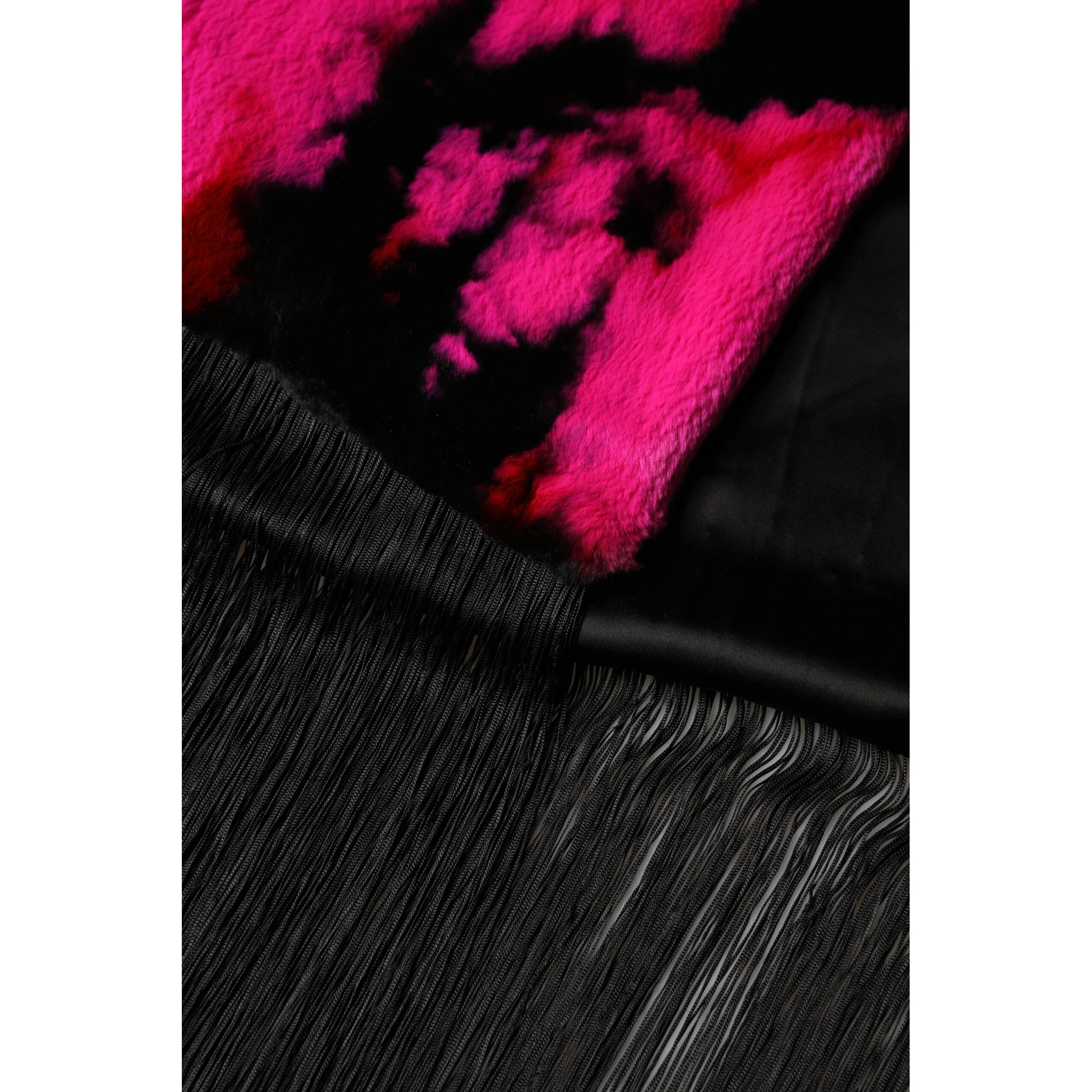 Pink Black Faux Fur Neck Wrap Fringes 200cm x 59cm Scarf