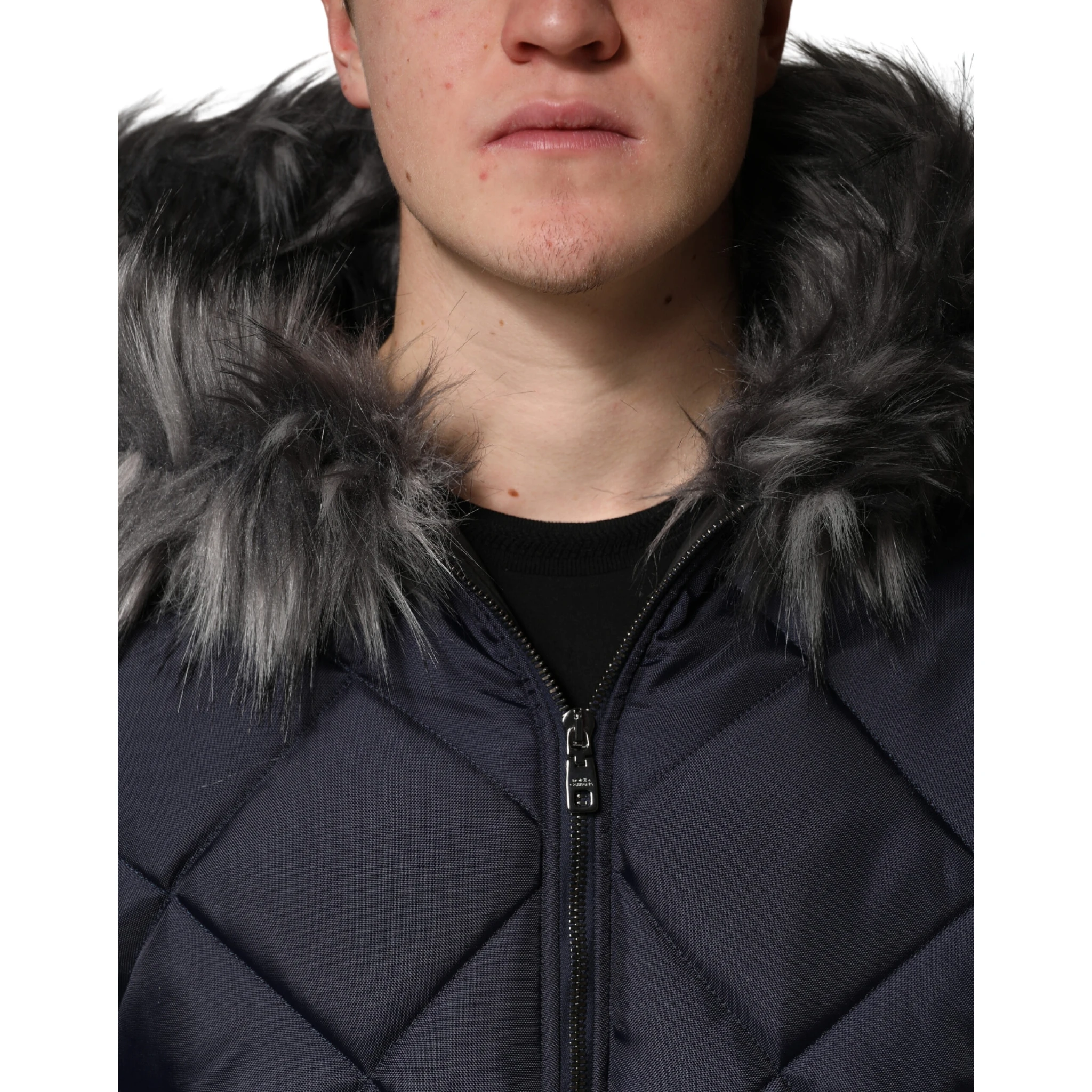Black Quilted Fur Shearling Hooded  Jacket