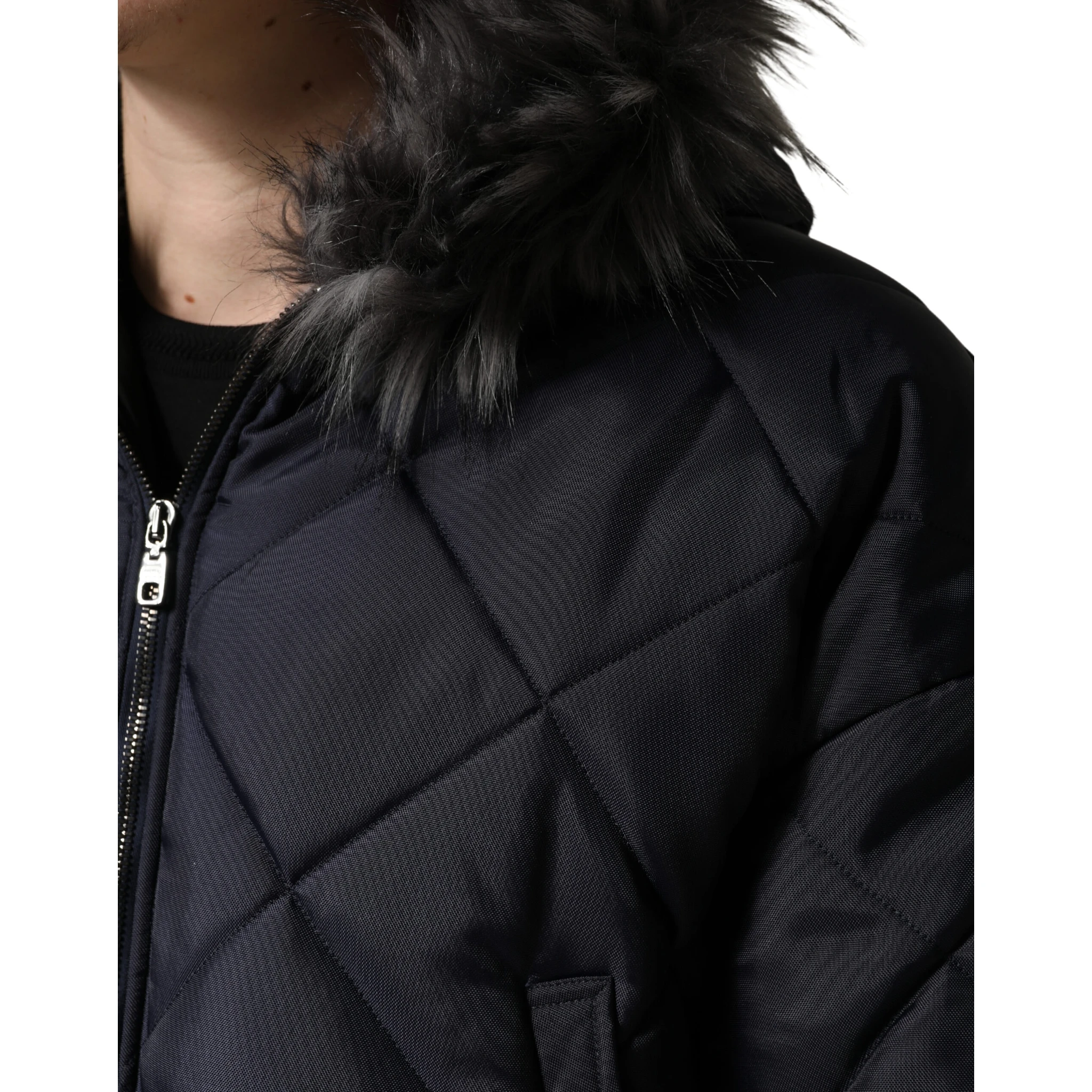 Black Quilted Fur Shearling Hooded  Jacket