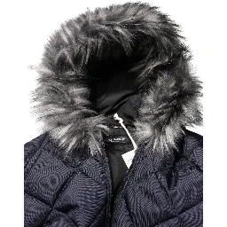 Black Quilted Fur Shearling Hooded  Jacket