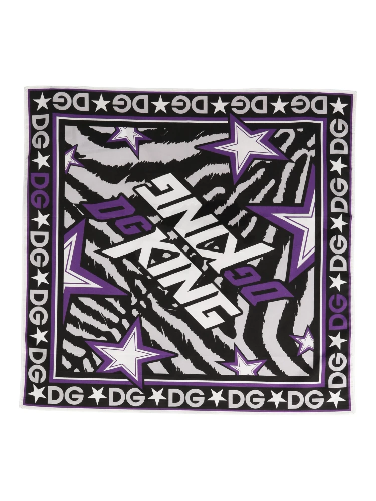 Black Purple DG King Cotton Foulard 51cm x 49.5cm Scarf