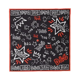 Black White Red DG Crown Cotton Foulard 47cm x 46cm Scarf