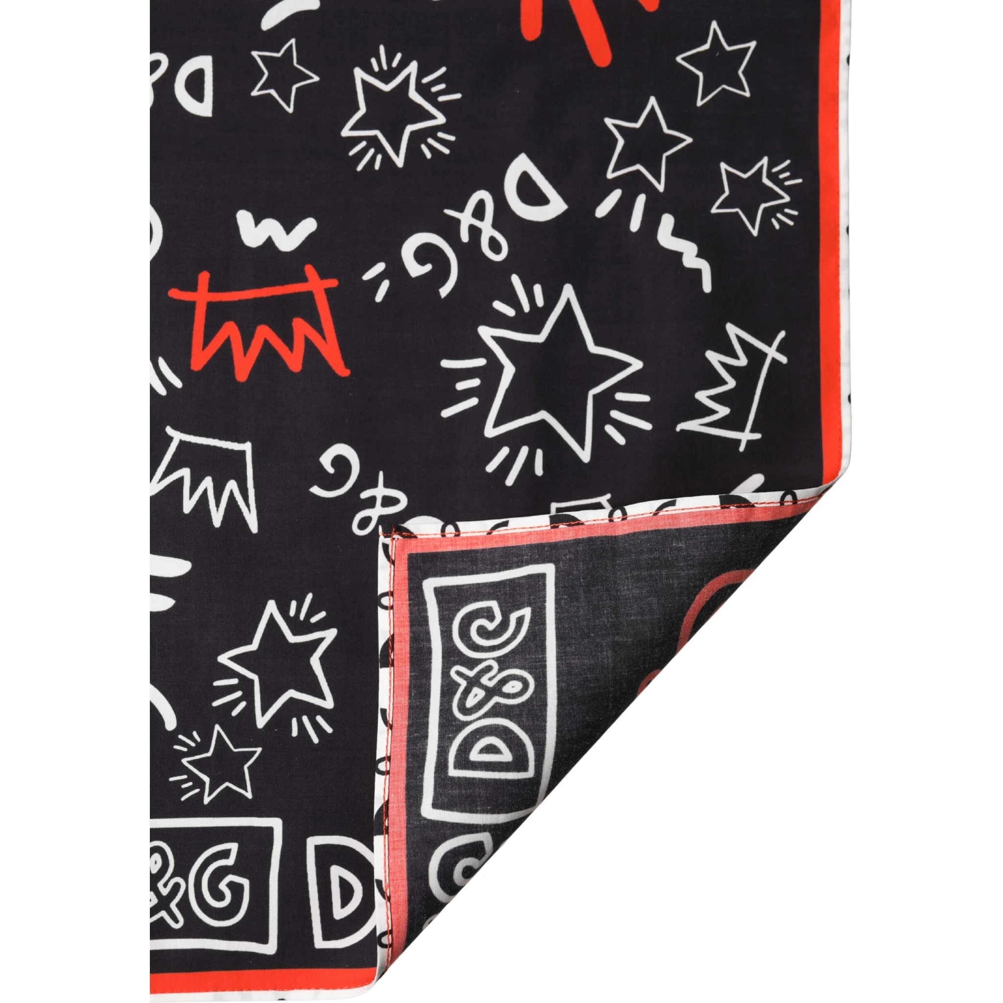 Black White Red DG Crown Cotton Foulard 47cm x 46cm Scarf