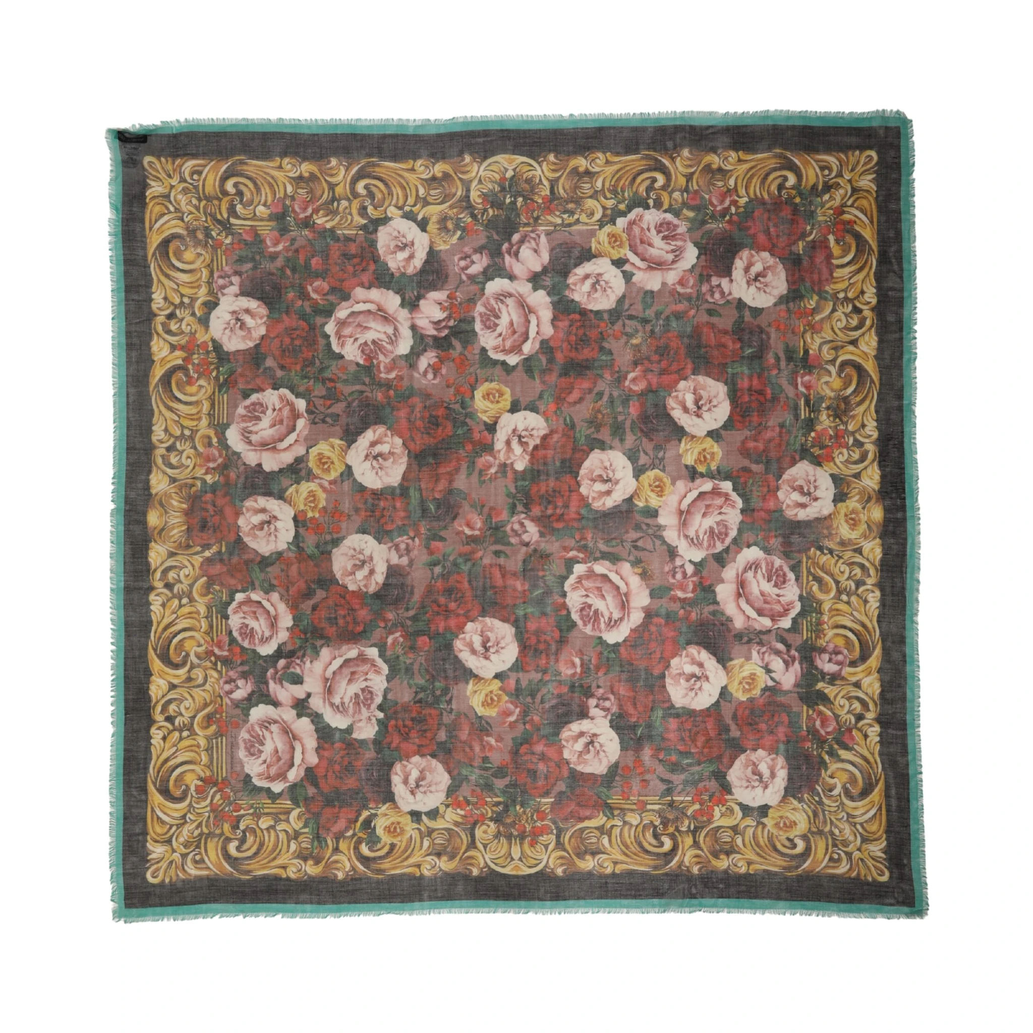 Multicolor Floral Cashmere Square Stole  Scarf
