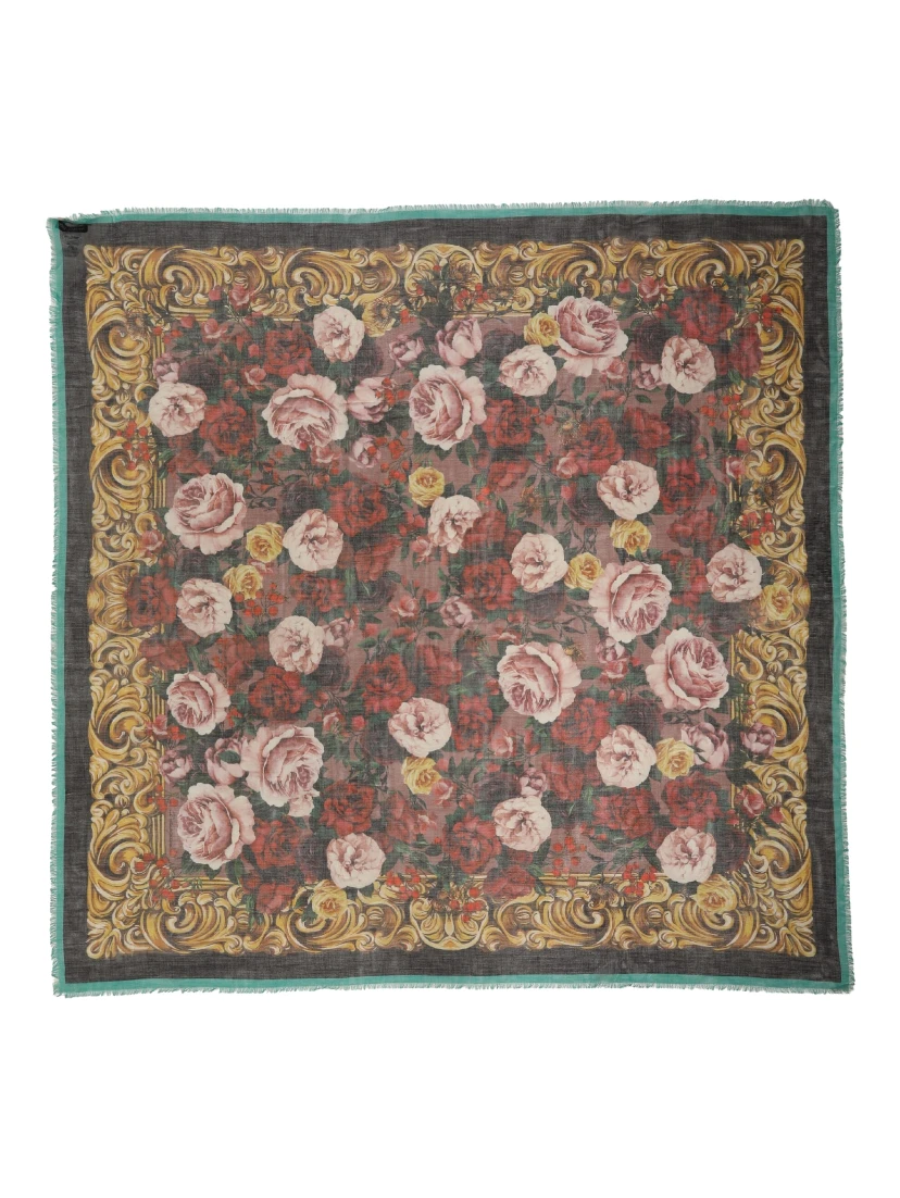 Multicolor Floral Cashmere Square Stole  Scarf