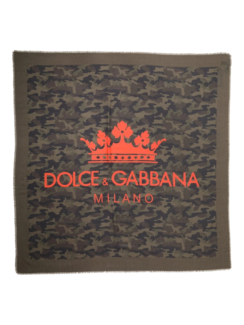 Green Camouflage Logo Cashmere 138cm x 137cm Men Scarf