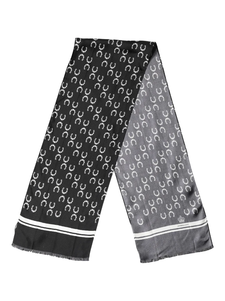 Black Horseshoe Silk Neck Foulard 136cm x 23cm Men Scarf