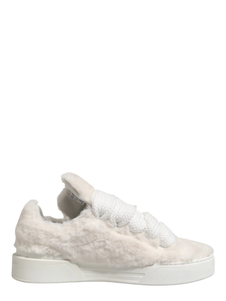 White Shearling Fur Bianco Low Top Sneakers Shoes