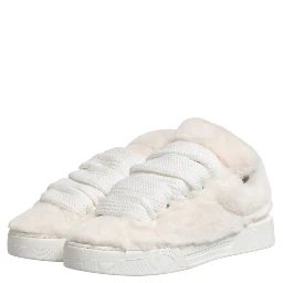 White Shearling Fur Bianco Low Top Sneakers Shoes