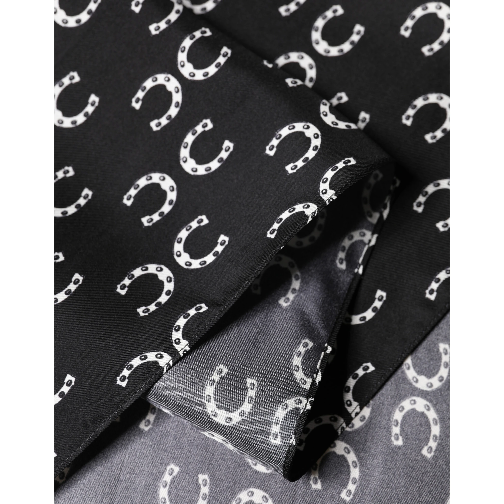Black Horseshoe Silk Neck Foulard 136cm x 23cm Men Scarf