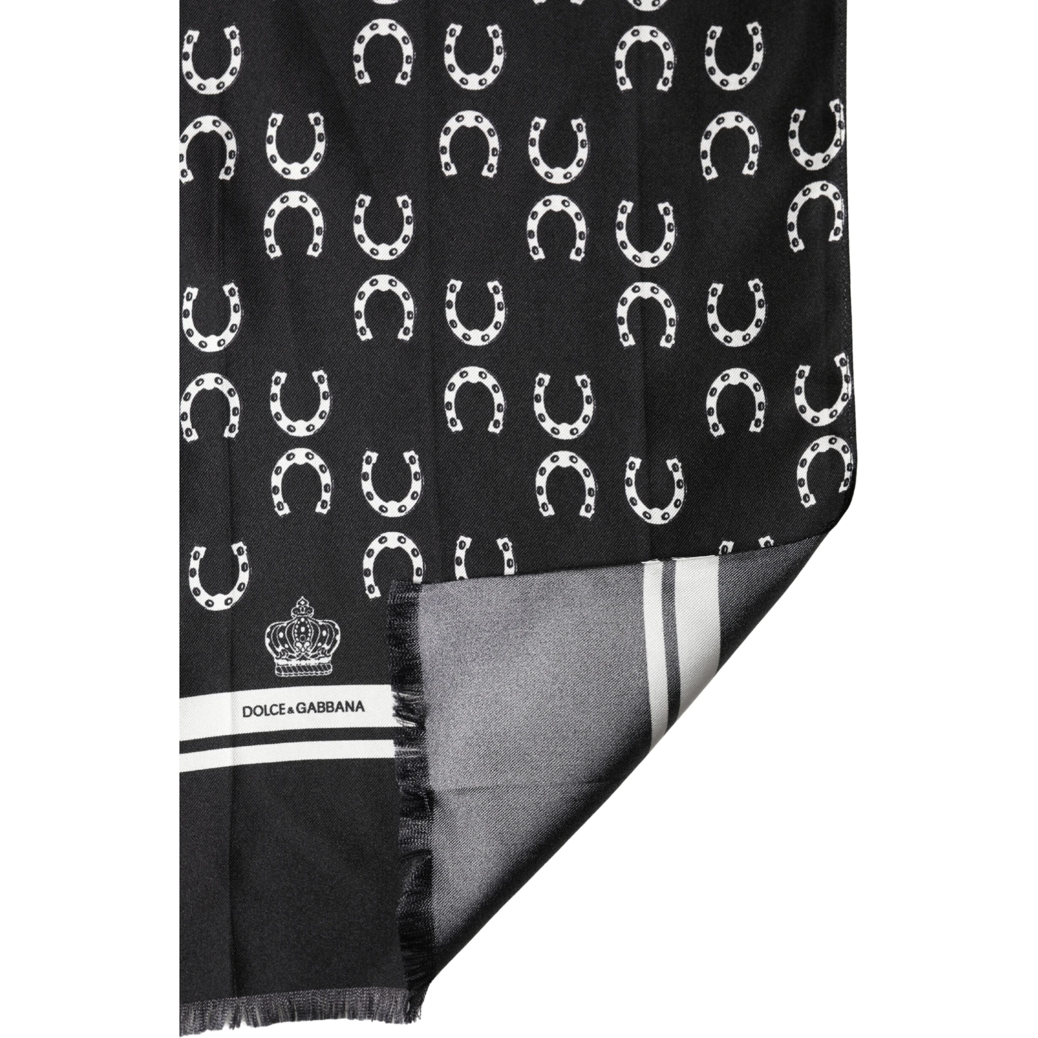 Black Horseshoe Silk Neck Foulard 136cm x 23cm Men Scarf