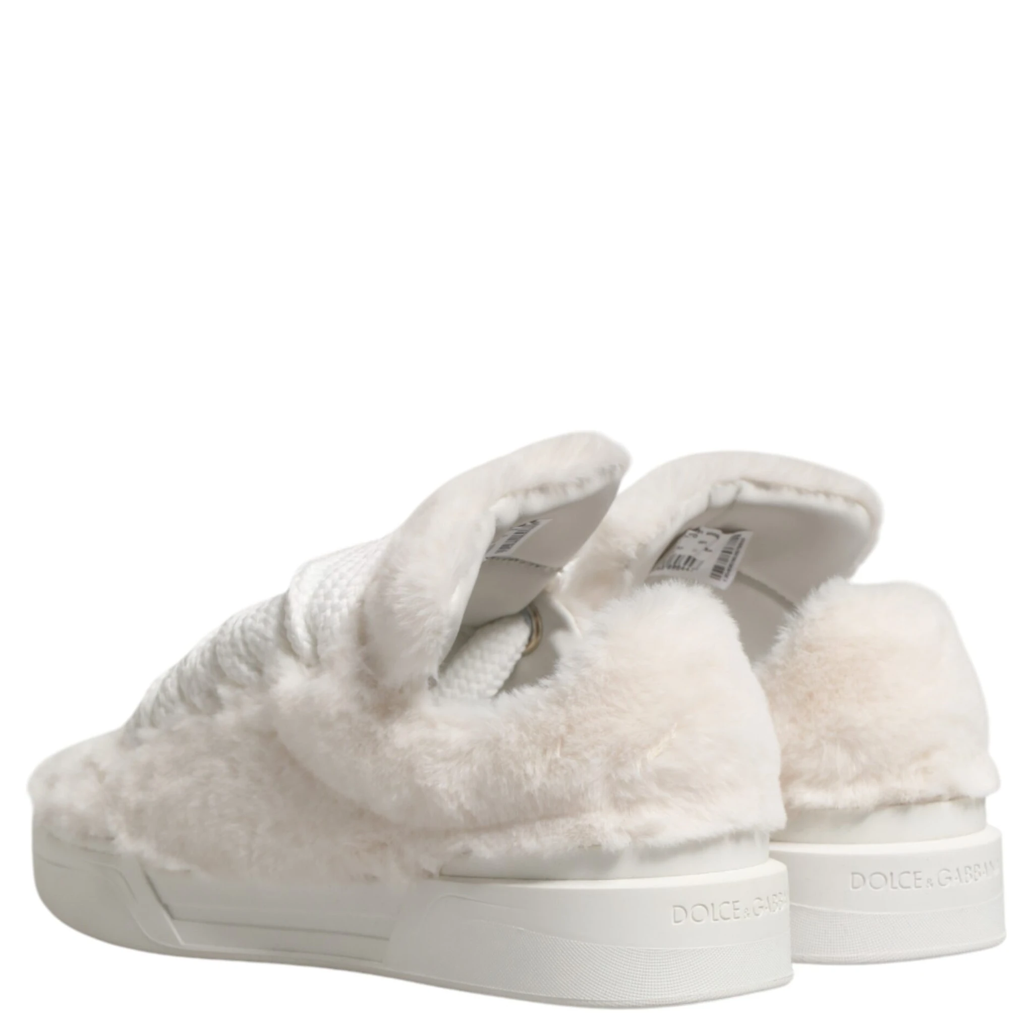 White Shearling Fur Bianco Low Top Sneakers Shoes