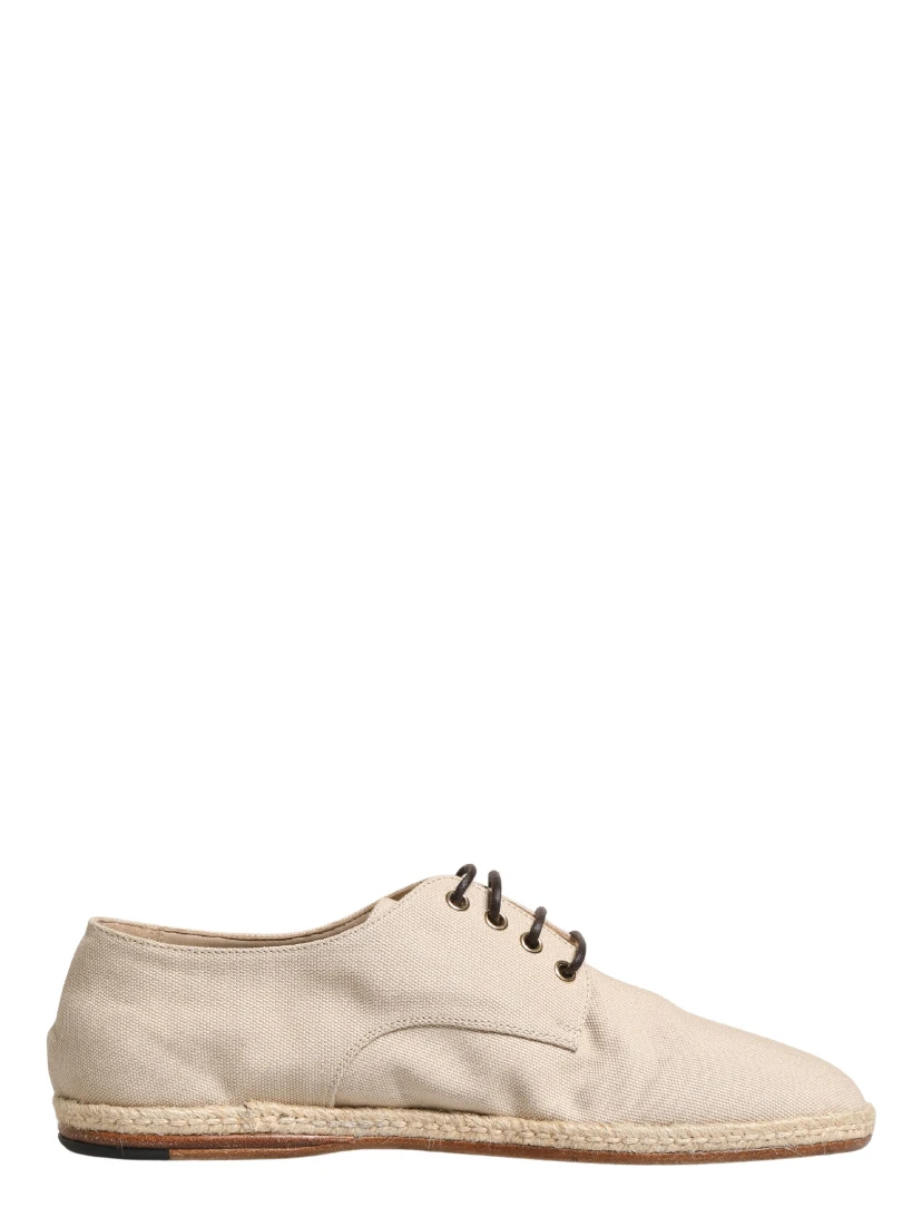 Beige Espadrille Sole Lace Up Canvas Derby Shoes