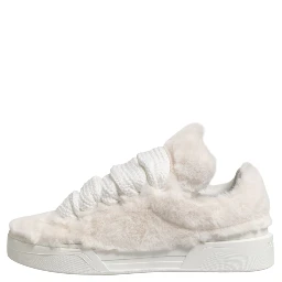 White Shearling Fur Bianco Low Top Sneakers Shoes