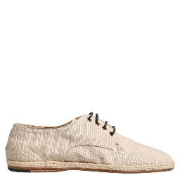 Beige Espadrille Sole Lace Up Canvas Derby Shoes