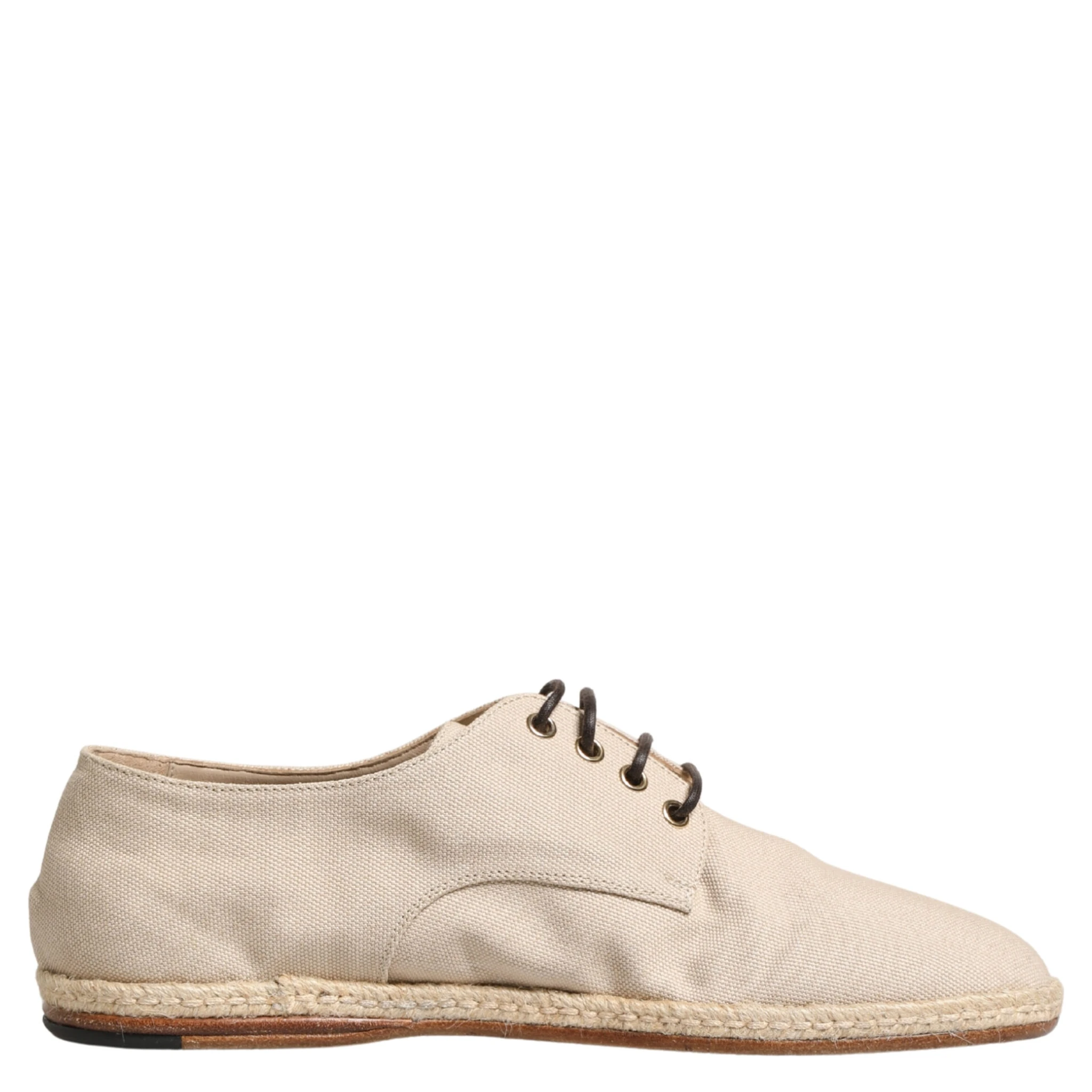 Beige Espadrille Sole Lace Up Canvas Derby Shoes