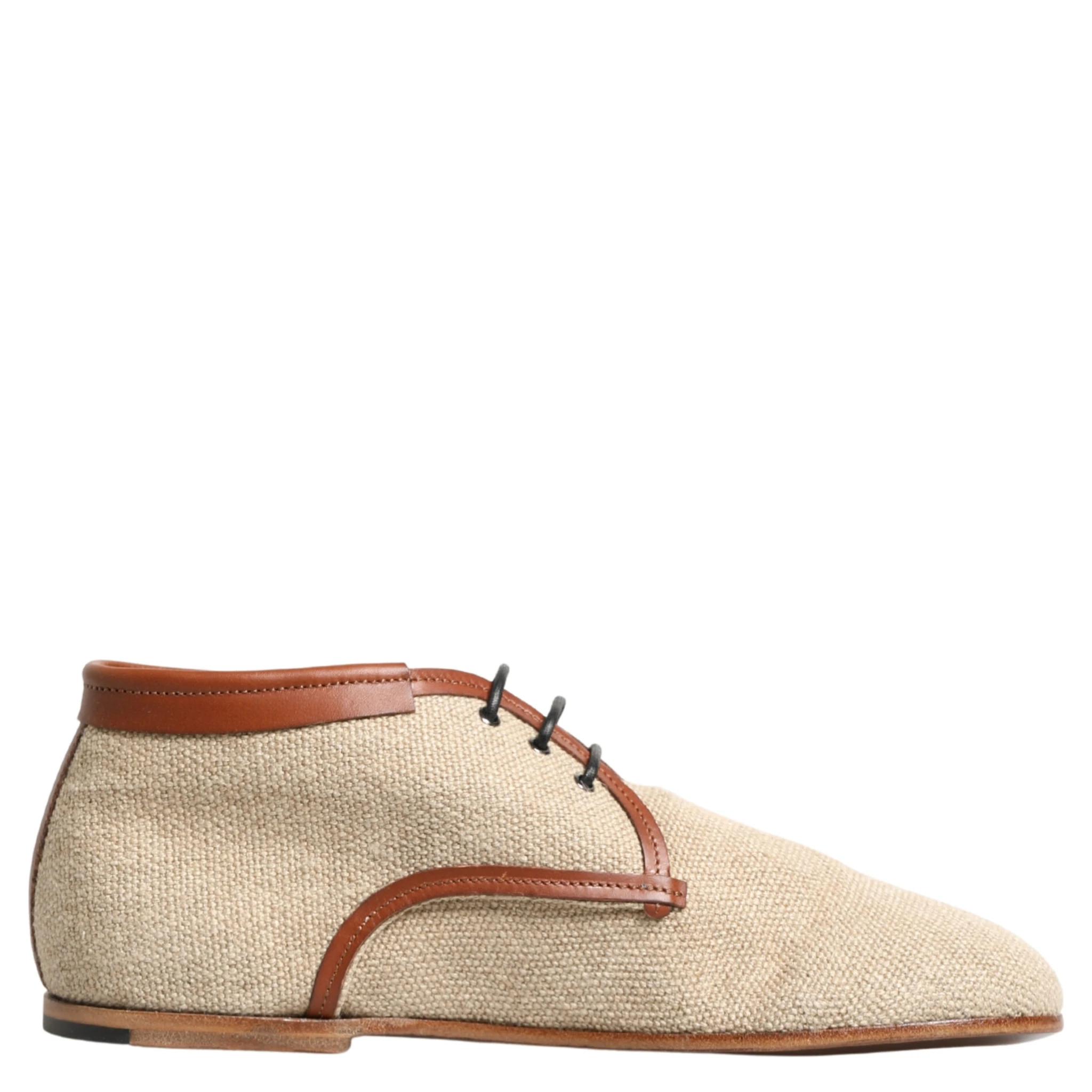 Beige Canvas Leather Trim Dress Derby Shoes