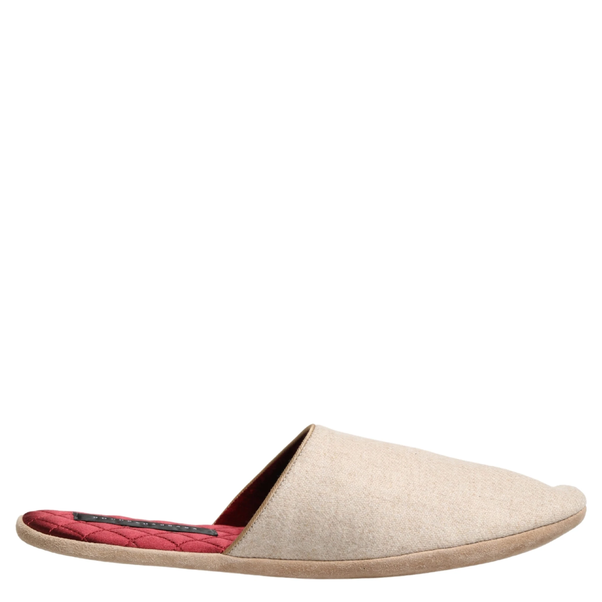 Beige Shetland Wool Red Quilted Slippers Shoes
