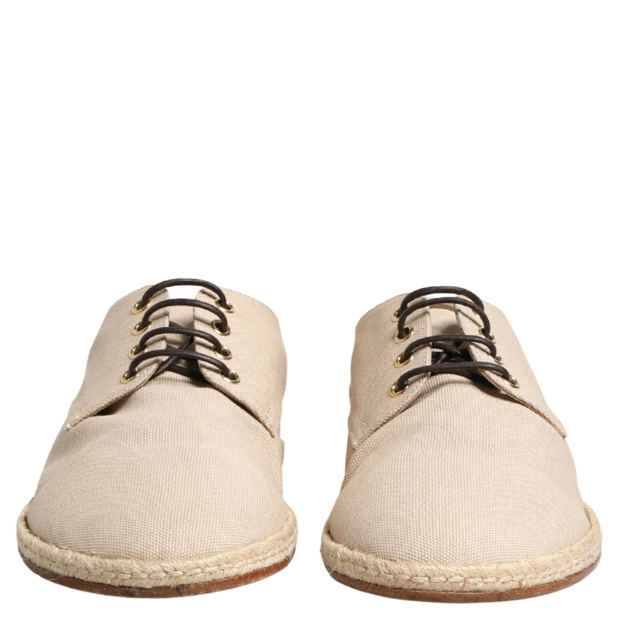Beige Espadrille Sole Lace Up Canvas Derby Shoes