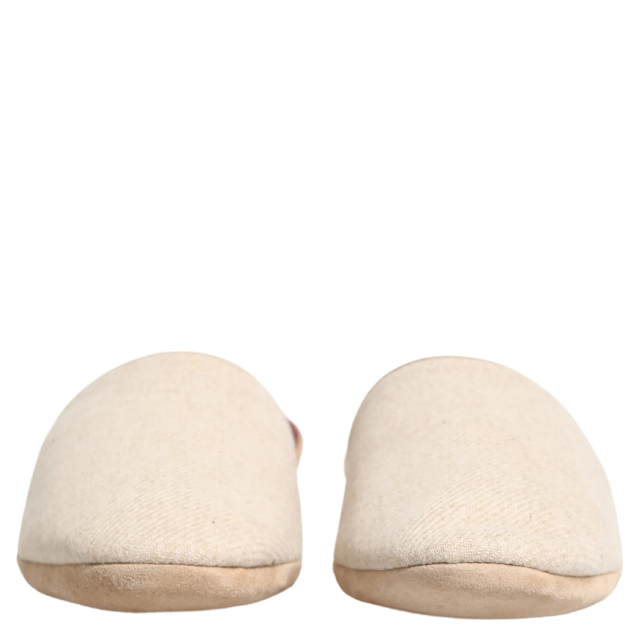 Beige Shetland Wool Red Quilted Slippers Shoes
