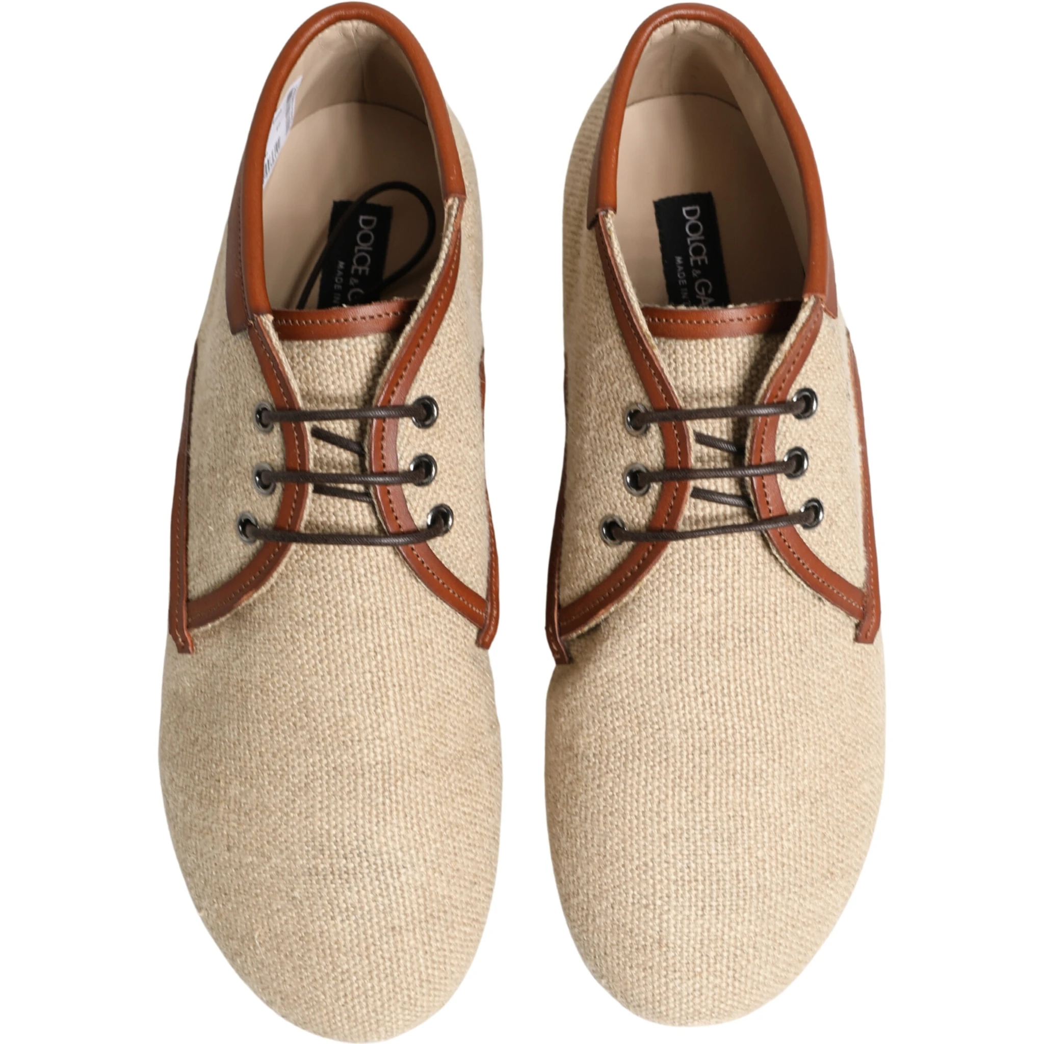 Beige Canvas Lace-Up Men Dress Derby Shoes