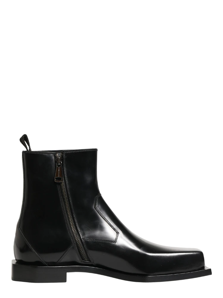 Black Leather Zip Closure Ankle Boots Shoes alternative