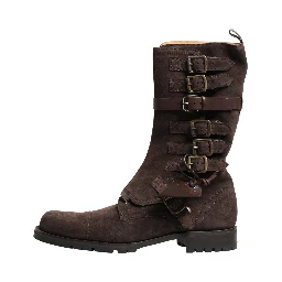 Brown Suede Leather Combat Ankle Boots  Shoes