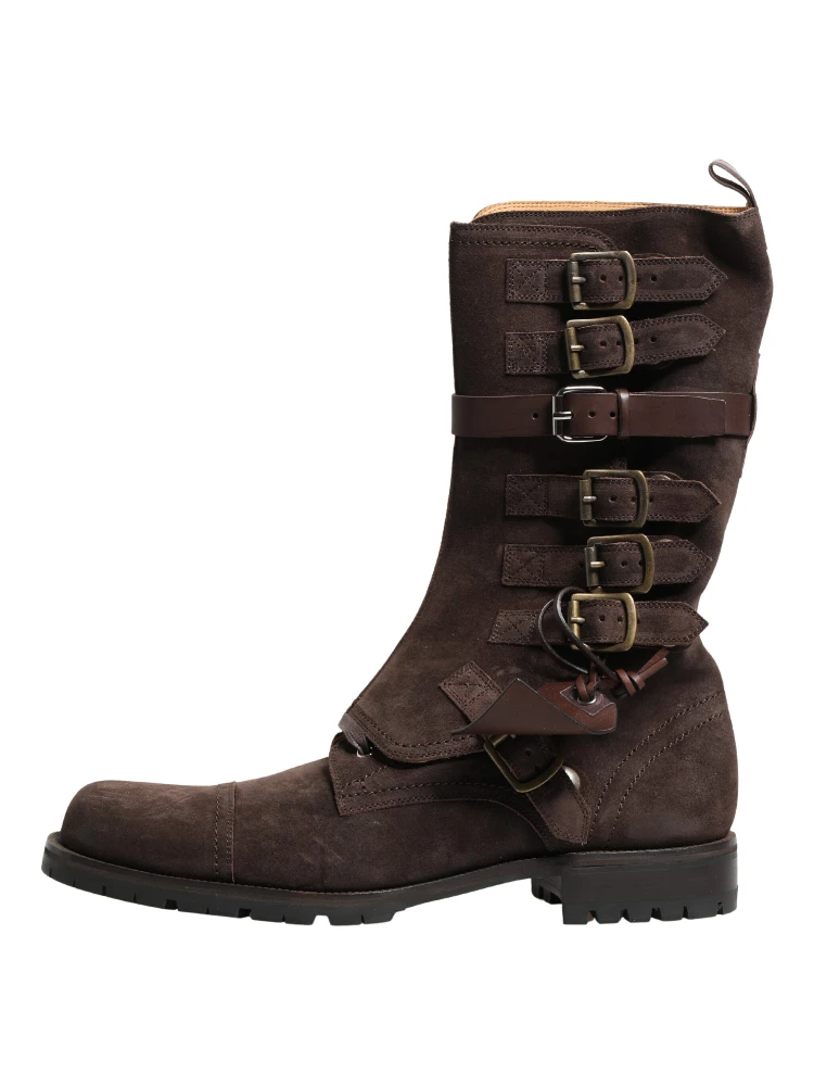 Brown Suede Leather Combat Ankle Boots  Shoes