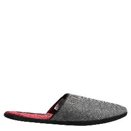 Grey Herringbone Cashmere Red Slippers Shoes