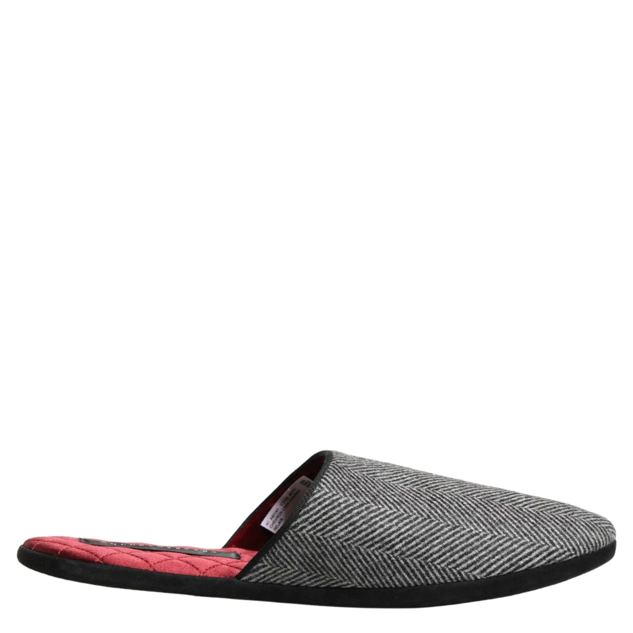 Grey Herringbone Cashmere Red Slippers Shoes