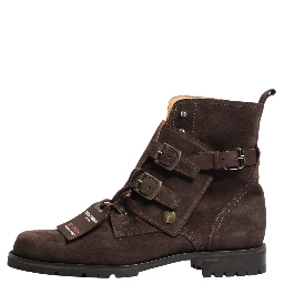 Brown Suede Leather Buckle Ankle Boots Shoes