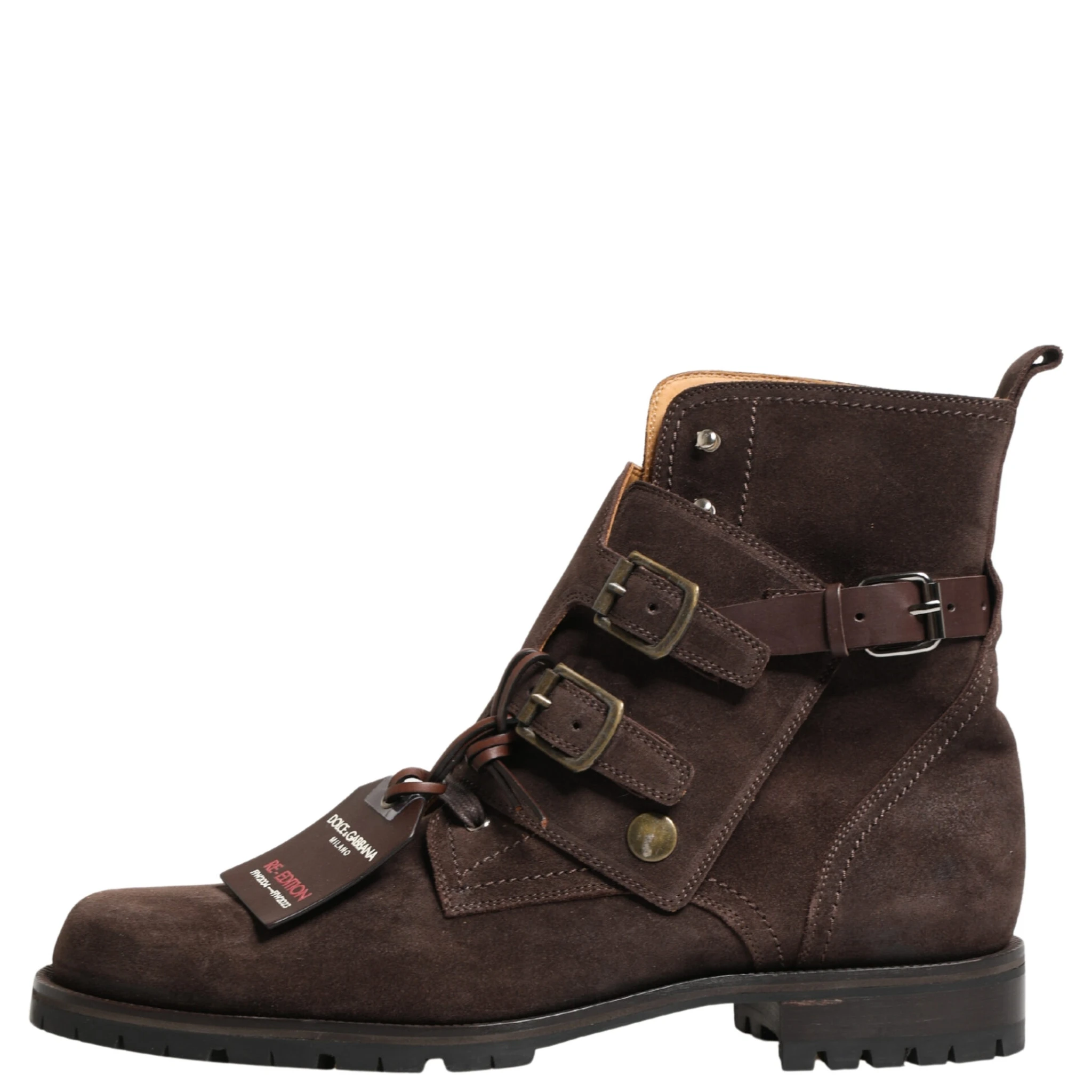 Brown Suede Leather Buckle Ankle Boots Shoes
