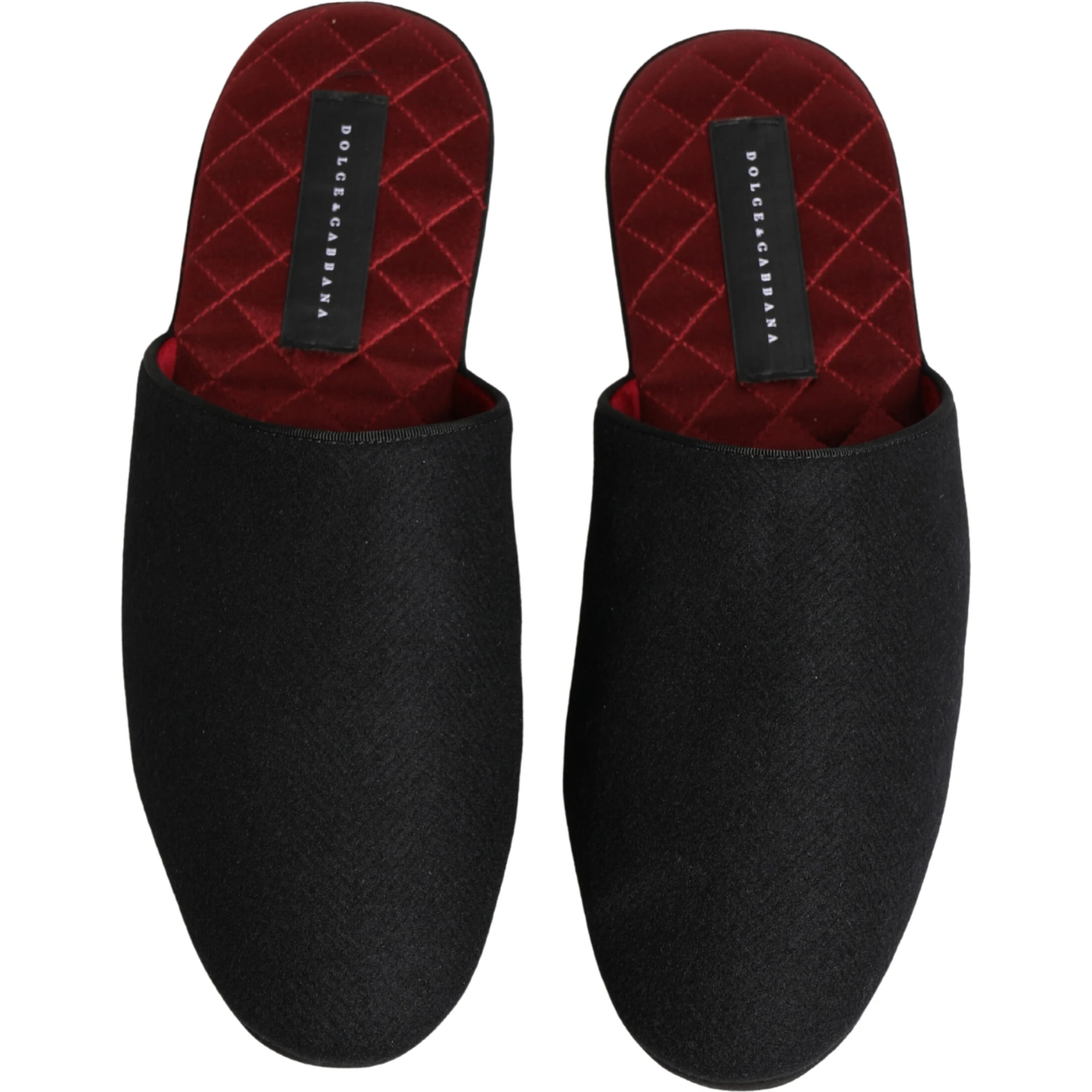 Black Wool Cashmere Red Quilted Slippers Shoes