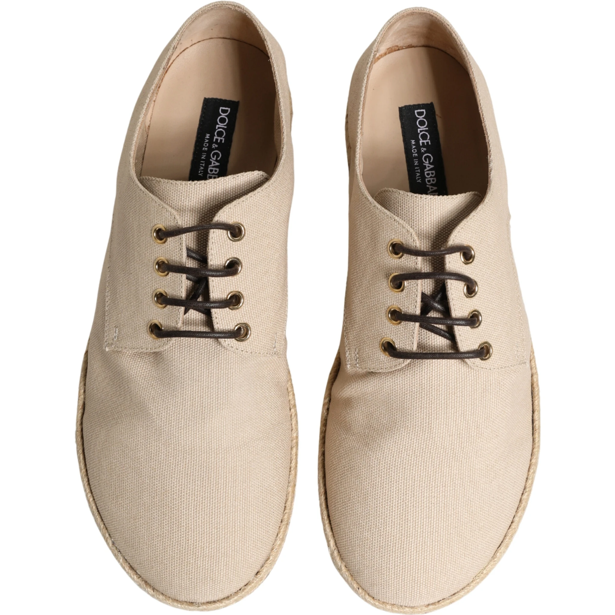 Beige Espadrille Sole Lace Up Canvas Derby Shoes
