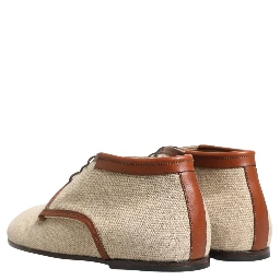 Beige Canvas Lace-Up Men Dress Derby Shoes