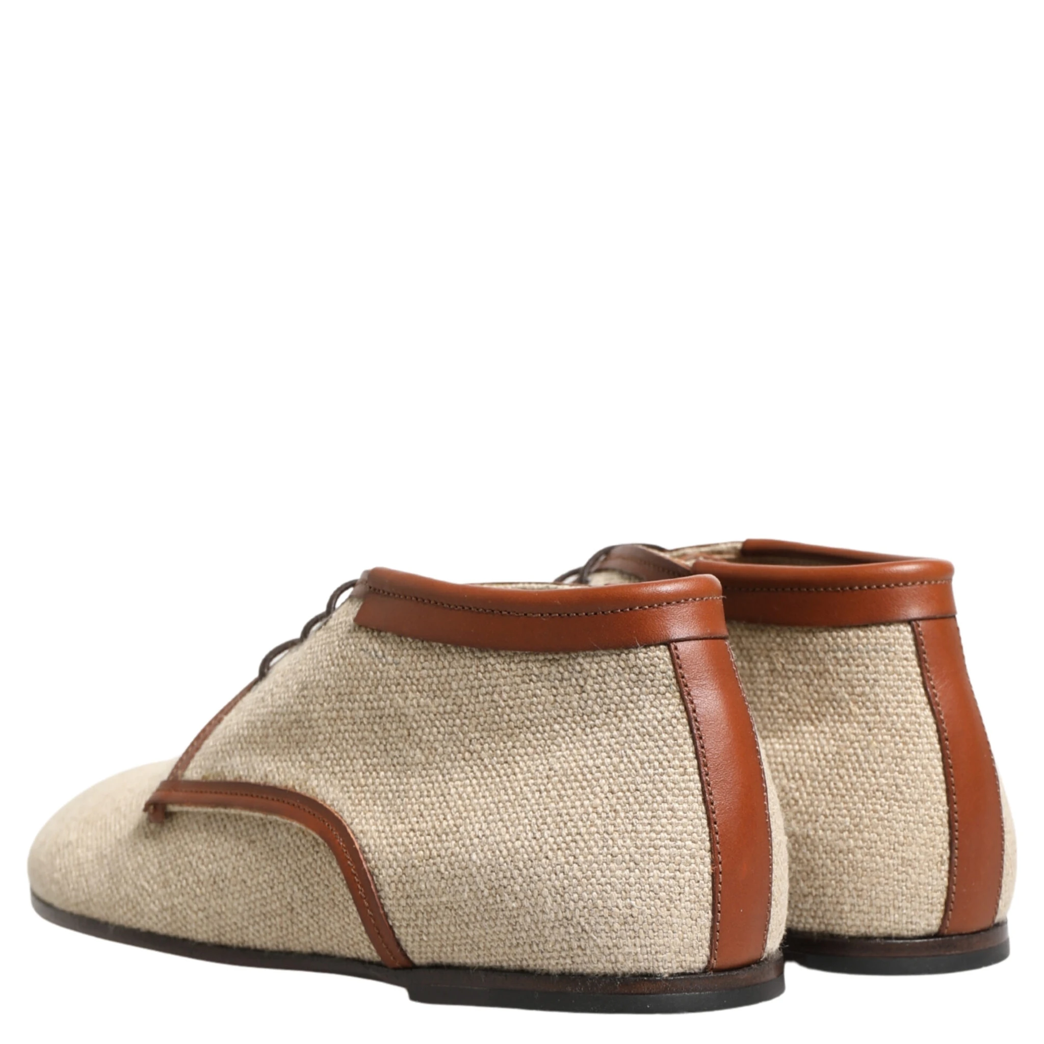 Beige Canvas Lace-Up Men Dress Derby Shoes
