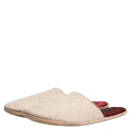 Beige Shetland Wool Red Quilted Slippers Shoes