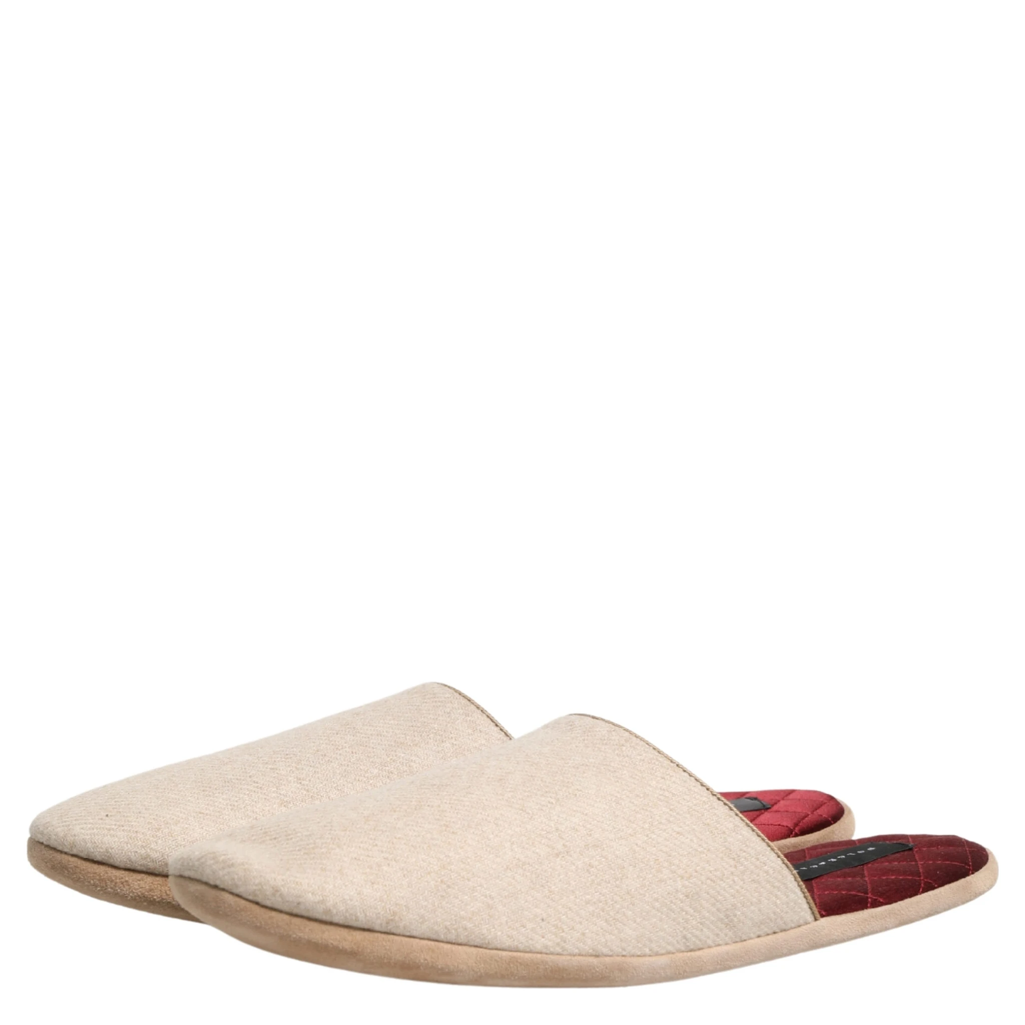 Beige Shetland Wool Red Quilted Slippers Shoes