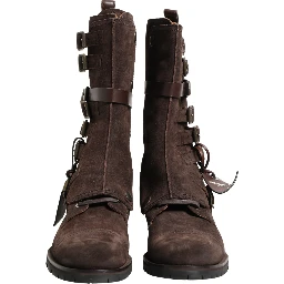 Brown Suede Leather Combat Ankle Boots  Shoes