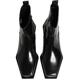 Black Leather Zip Closure Ankle Boots Shoes