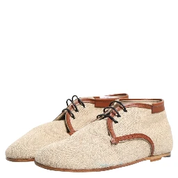 Beige Canvas Leather Trim Dress Derby Shoes