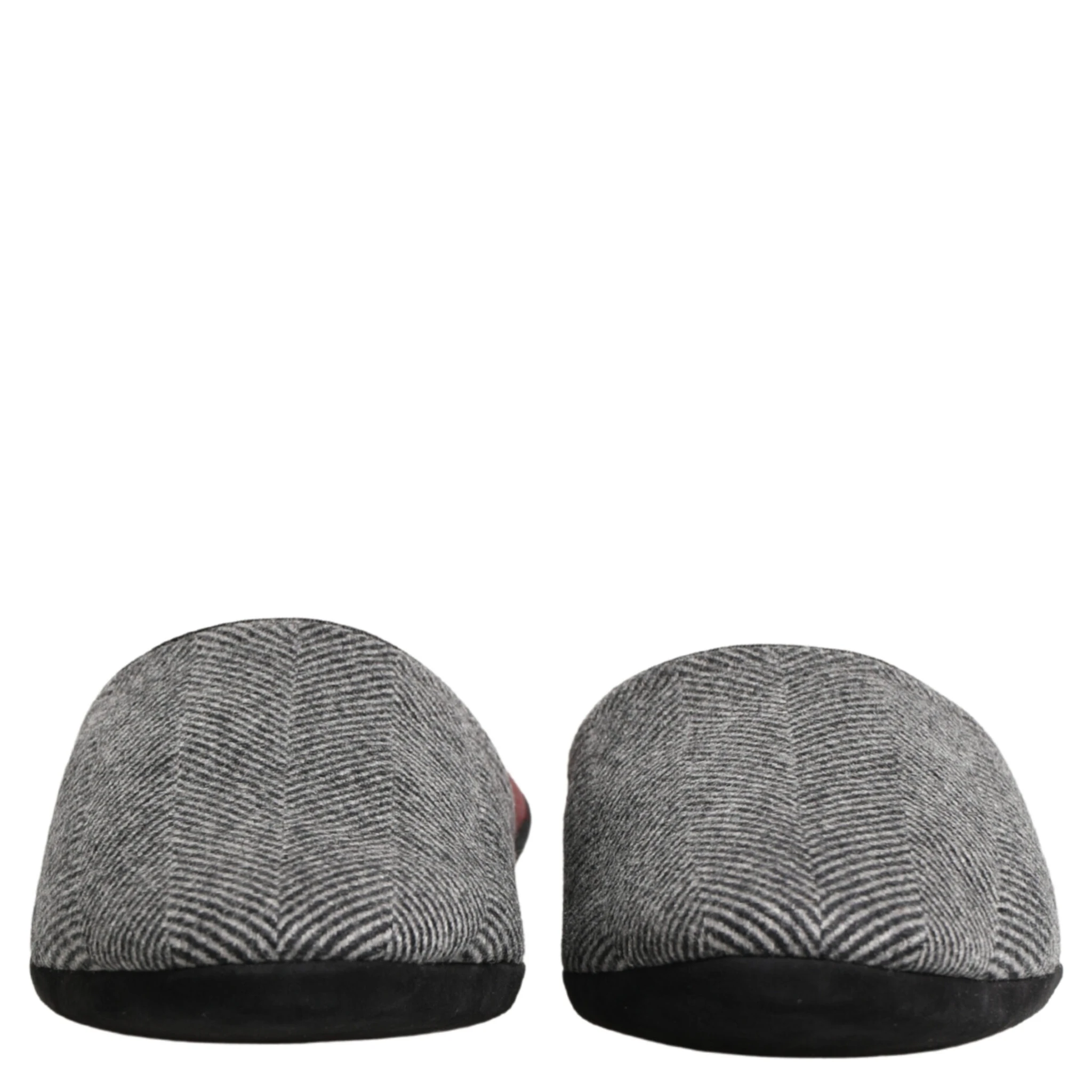 Grey Herringbone Cashmere Red Slippers Shoes