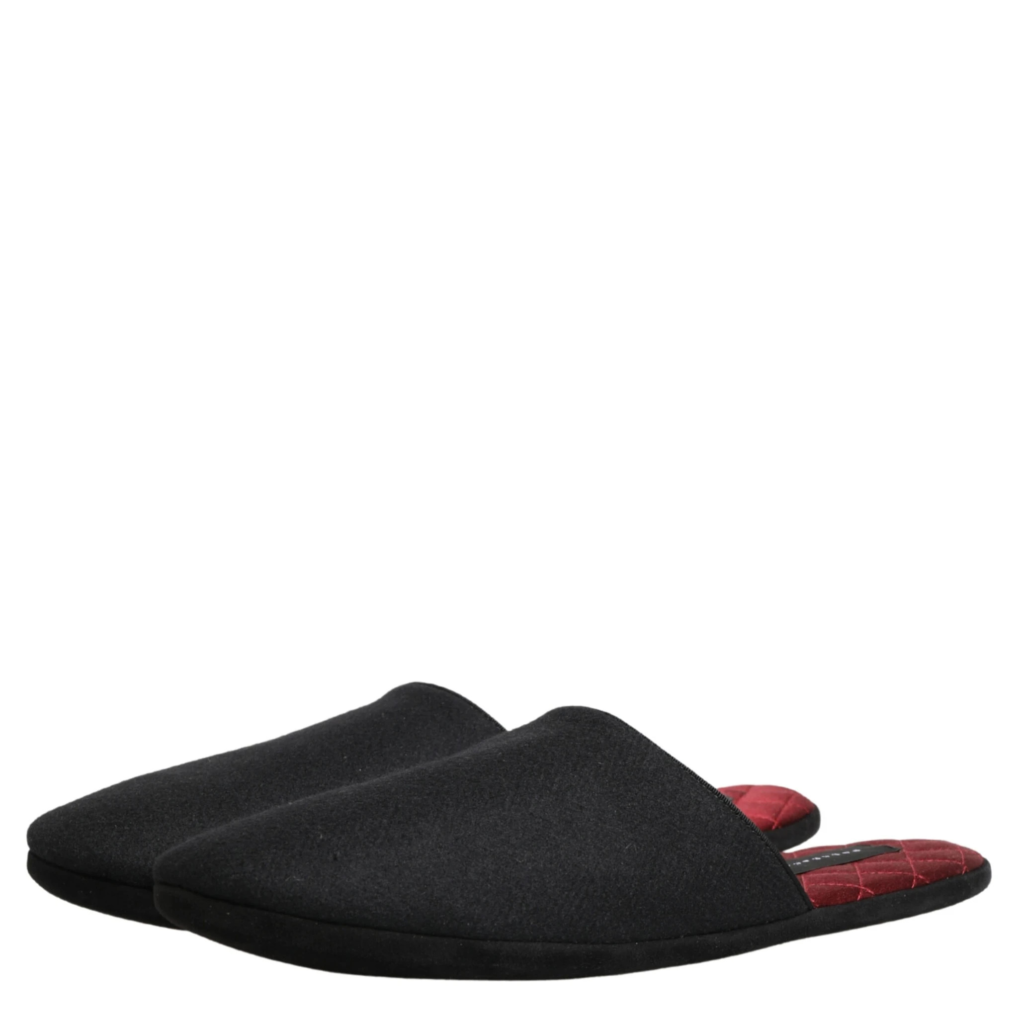Black Wool Cashmere Red Quilted Slippers Shoes