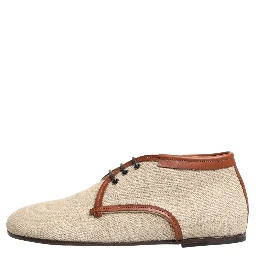 Beige Canvas Lace-Up Men Dress Derby Shoes