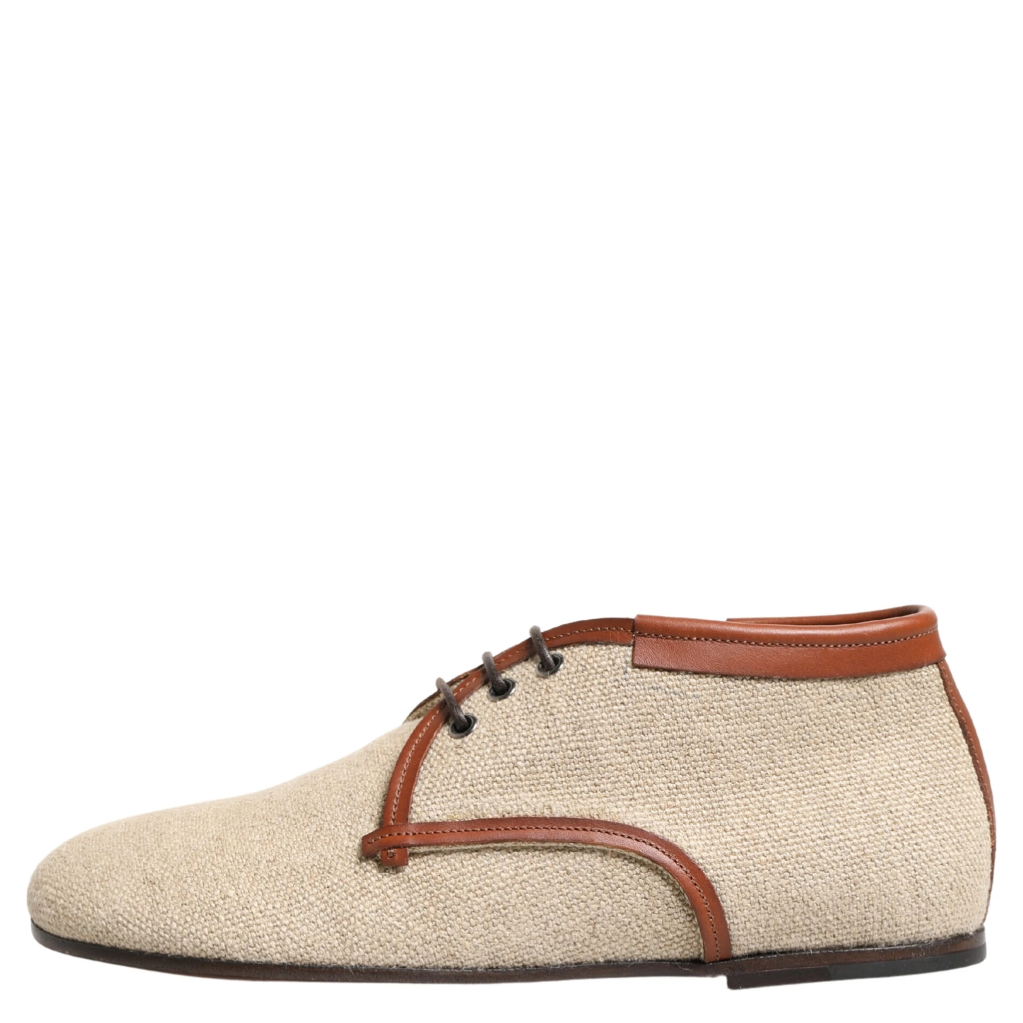 Beige Canvas Lace-Up Men Dress Derby Shoes