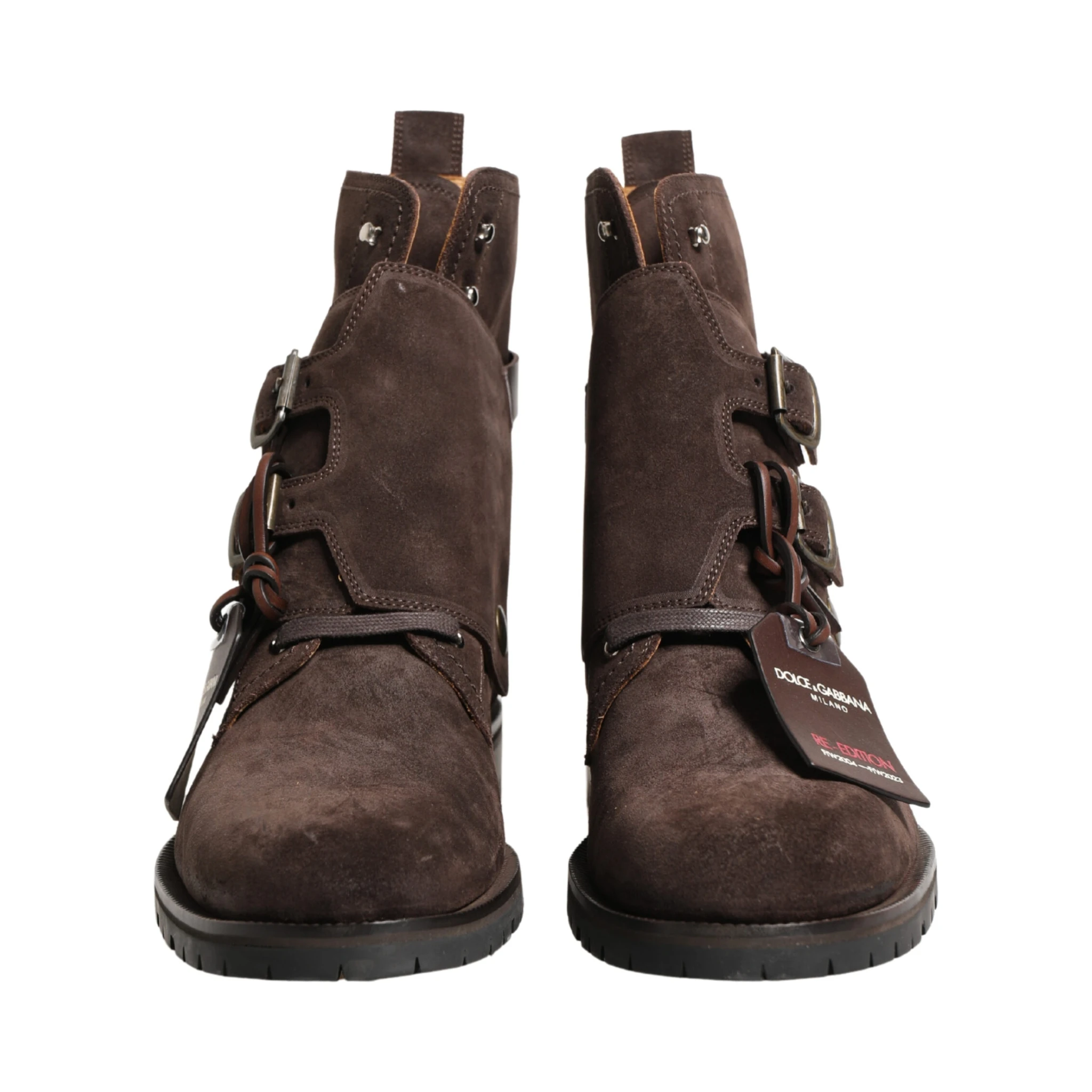 Brown Suede Leather Buckle Ankle Boots Shoes
