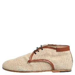 Beige Canvas Leather Trim Dress Derby Shoes